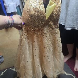 Dave & Johnny Glittering Gold Prom Dress